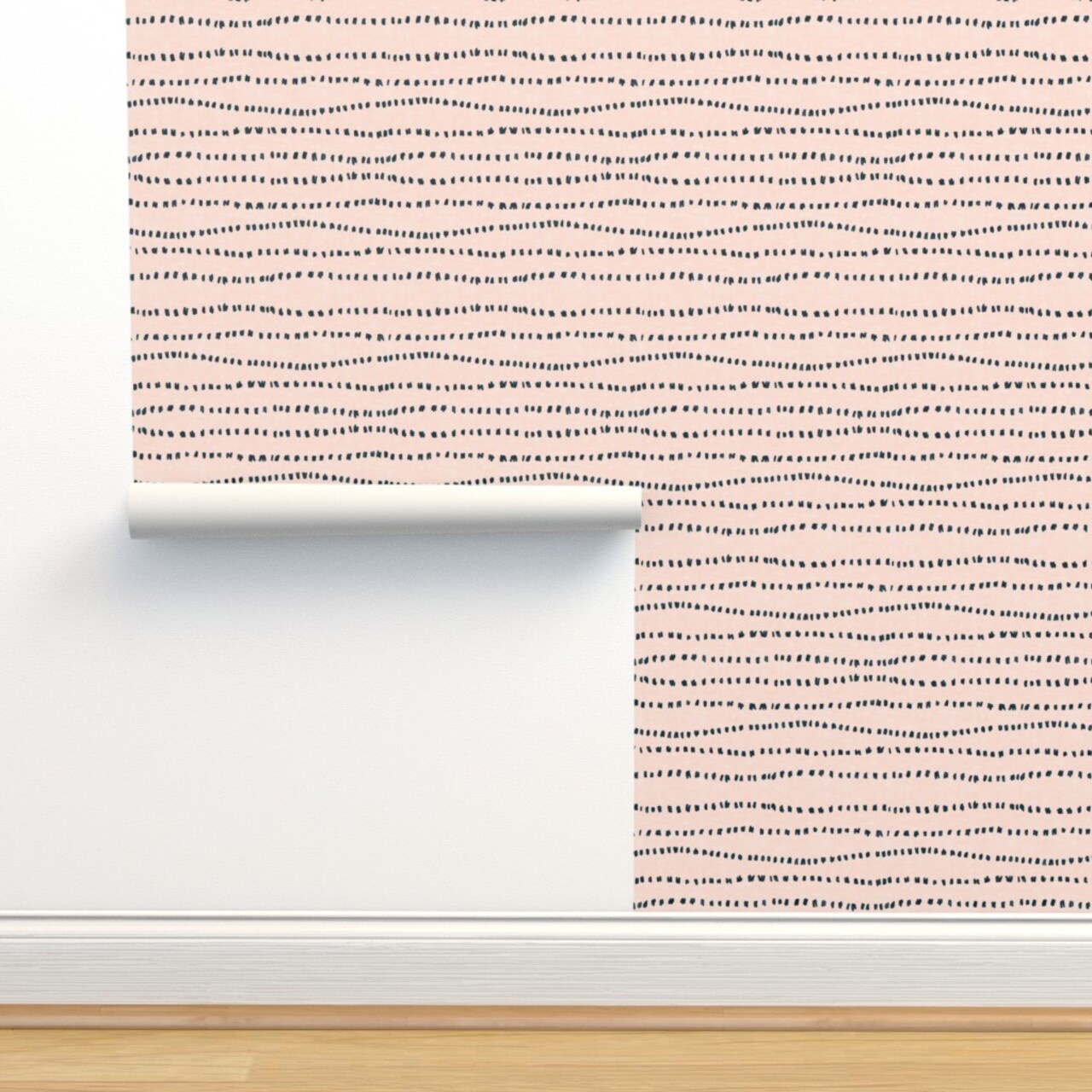 Pink Abstract Modern Hand Drawn Lines Waves Moody Wonky Painted Textured Rustic Mark Making Small Scale Custom Removable Wallpaper by Spoonflower Peel & Stick Wallpaper 2FT Wide
